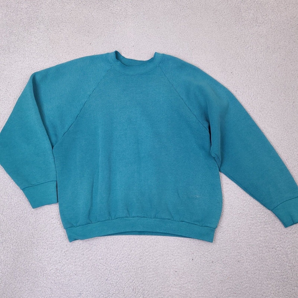 Vintage Fruit Of The Loom Sweatshirt Women's XL Blue Teal Crew Neck Made In USA